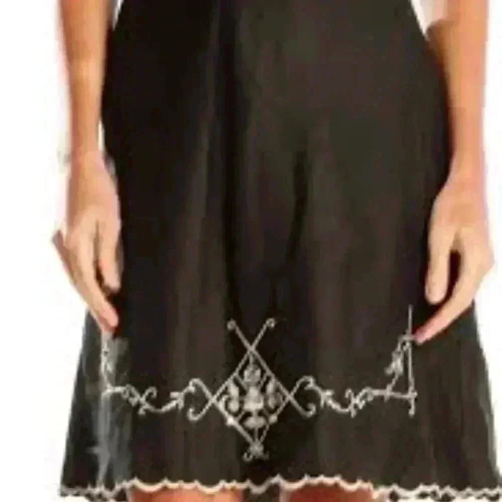 Ann Taylor Black A-Line Skirt with White Embroidered Hem